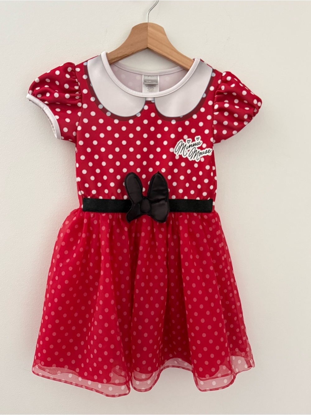 Disney Minnie Mouse Dress Red White Polka Dot World Bow 6/6X Girls Kids